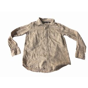 Janie and Jack Kids Tan Linen Button Down Shirt Size 6 Beige Long Sleeve Classic